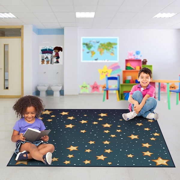 Deerlux 6 ft. Social Distancing Colorful Kids Classroom Seating Area Rug, Starry Sky Design, 8 x 8 ft Large - QI003864.L