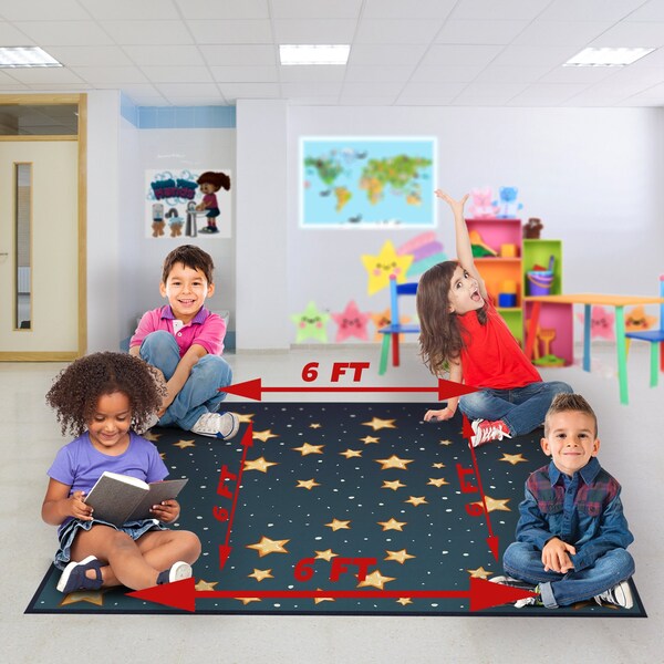 Deerlux 6 ft. Social Distancing Colorful Kids Classroom Seating Area Rug, Starry Sky Design, 8 x 8 ft Large - QI003864.L