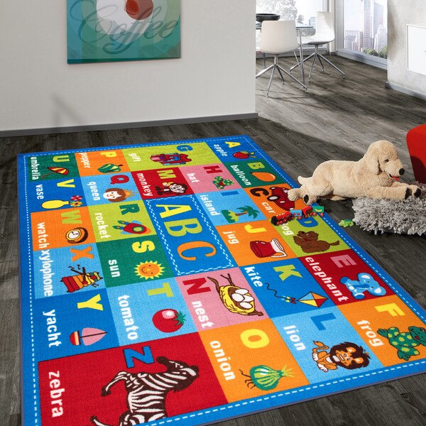 World Rug Gallery Kids Educational Learning Alphabet Symbols Non-Slip Area Rug  5' x 7' Multi - 2027MULTI5X7