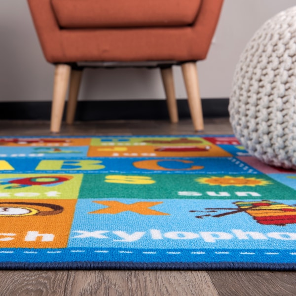 World Rug Gallery Kids Educational Learning Alphabet Symbols Non-Slip Area Rug  5' x 7' Multi - 2027MULTI5X7
