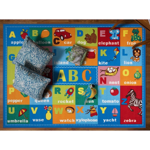 World Rug Gallery Kids Educational Learning Alphabet Symbols Non-Slip Area Rug  5' x 7' Multi - 2027MULTI5X7