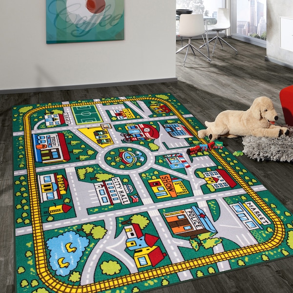 World Rug Gallery Kids Educational Learning City Life Road Area Rug 3'3'' x 4'7'' Green - 2030GREEN3X5