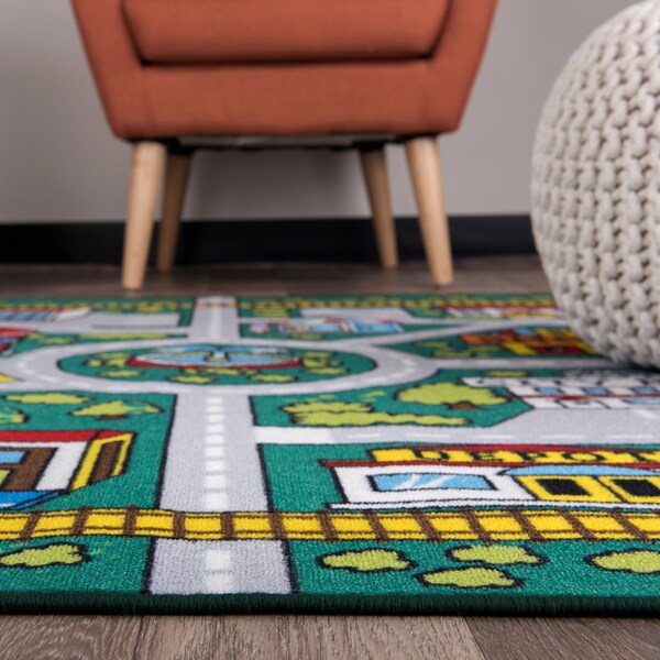 World Rug Gallery Kids Educational Learning City Life Road Area Rug 3'3'' x 4'7'' Green - 2030GREEN3X5