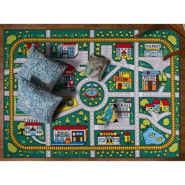 World Rug Gallery Kids Educational Learning City Life Road Area Rug 3'3'' x 4'7'' Green - 2030GREEN3X5