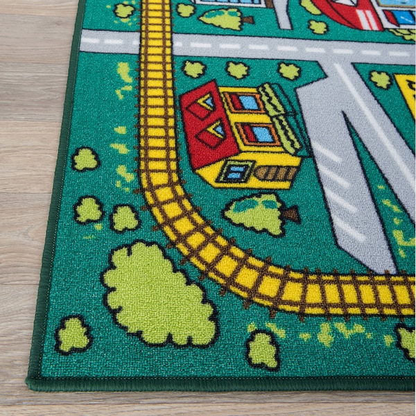 World Rug Gallery Kids Educational Learning City Life Road Area Rug 3'3'' x 4'7'' Green - 2030GREEN3X5