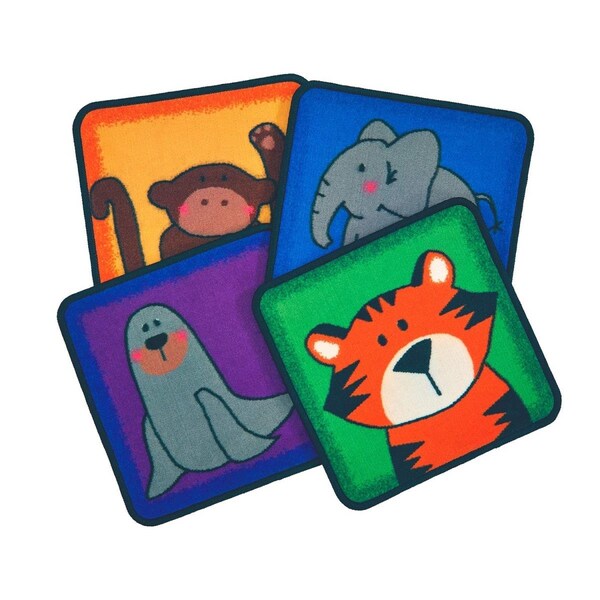 Carpets For Kids 16 in. Zoo Animals Square Seating Kit Floor Mat - Set of 12 - 3899