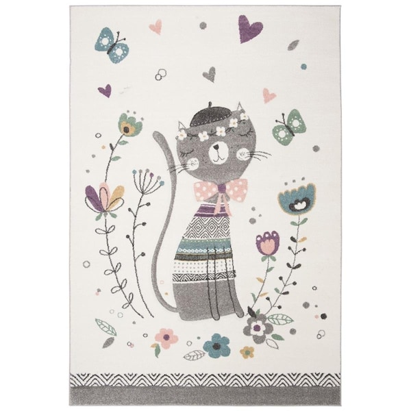 Flowers First 2 x 3 ft. Carousel Kids Rectangle Youth Power Loomed Rug, Ivory & Pink - FL1857947