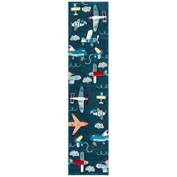 Safavieh 2 x 8 ft. Carousel Kids 100 Power Loomed Runner Area Rug Navy & Ivory - CRK167N-28