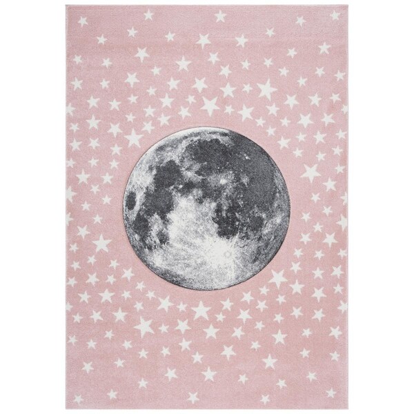 Flowers First 4 x 6 ft. Carousel Kids & Youth Rectangle Rug, Pink & Grey - FL2115179