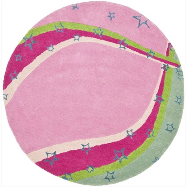 Safavieh 4 x 4 ft. Round Novelty Kids Green and Pink Hand Tufted Rug - SFK338A-4R