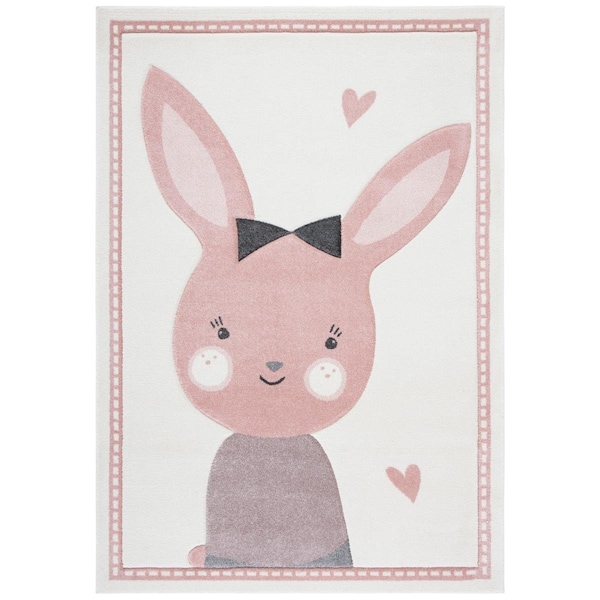 Flowers First 6 ft.-7 in. x 9 ft. Carousel Power Loomed Kids & Youth Rectangle Rug, Ivory & Pink - FL2149425