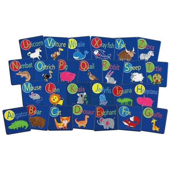 Flagship Carpets Flagship Carpets FE405-STA Squares Alphabet Animals Seating Carpet; 16 in. x 16 in. - Set of 26 - FE405-STA