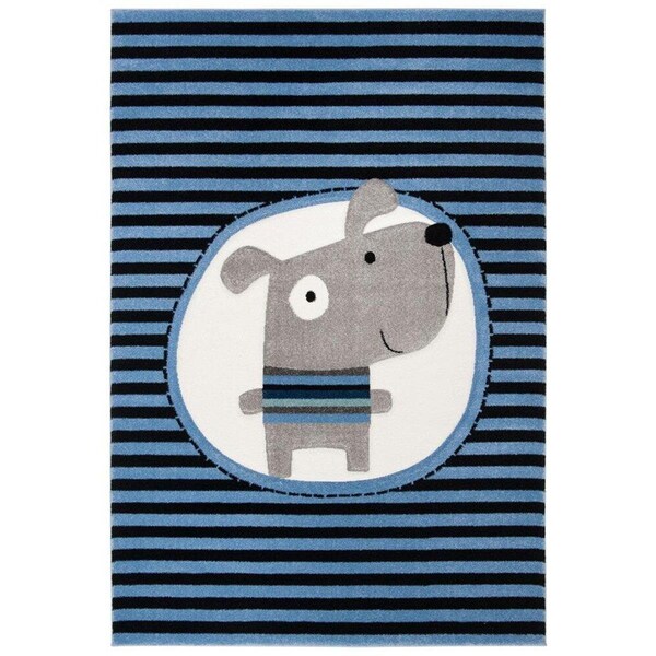 Flowers First 2 x 8 ft. Carousel Kids Youth Runner Power Loomed Rug Navy & Ivory - FL1872586