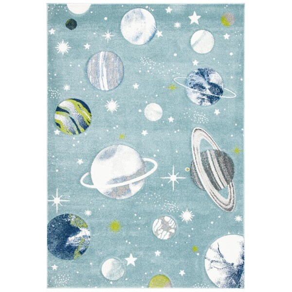 Flowers First 3 ft.-3 in. x 5 ft.-3 in. Carousel Kids Contemporary Rectangle Rug, Teal & Ivory - FL1872645