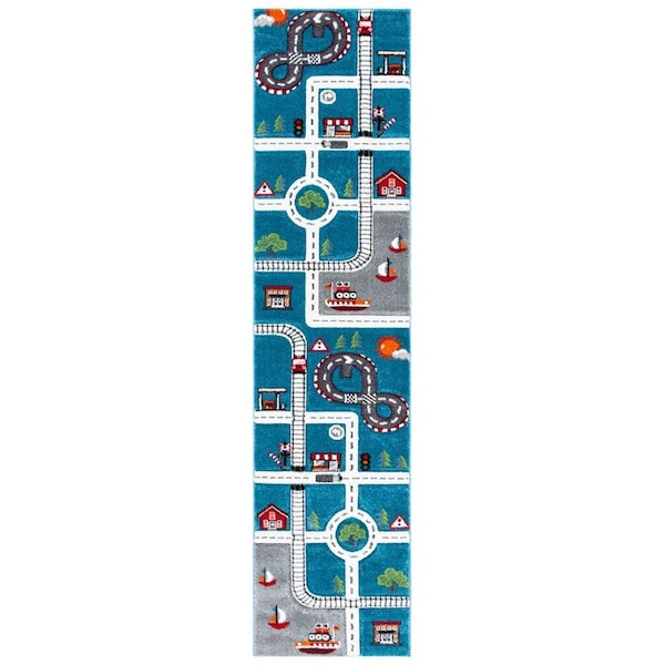 Safavieh 2 x 8 ft. Carousel Kids 100 Power Loomed Runner Area Rug Turquoise & Ivory - CRK192K-28