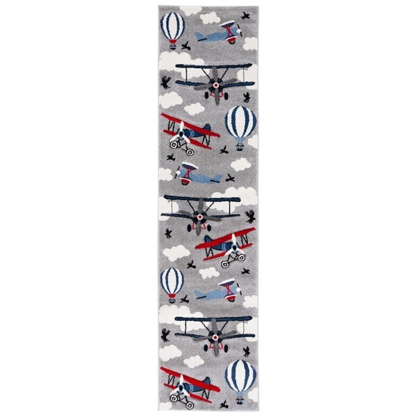 Safavieh 2 x 8 ft. Carousel Kids 100 Runner Rug Light Grey & Red - CRK137F-28