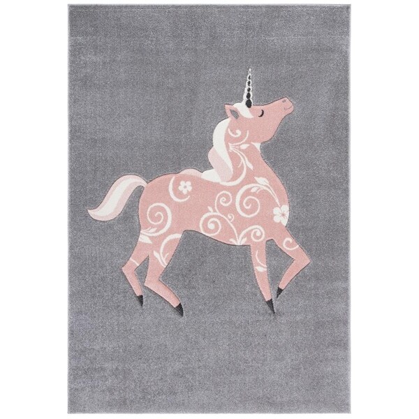 Flowers First 2 x 8 ft. Carousel Kids & Youth Runner Rug Grey & Pink - FL1909543