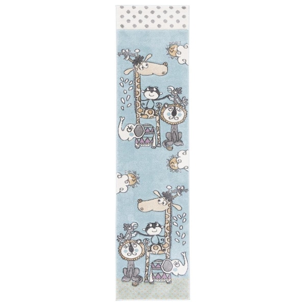 Safavieh 2 x 8 ft. Carousel Kids 100 Power Loomed Runner Area Rug Ivory & Blue - CRK185A-28