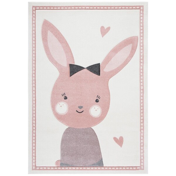 Flowers First 8 x 10 ft. Carousel Kids & Youth Rectangle Power Loomed Rug, Ivory & Pink - FL1881694