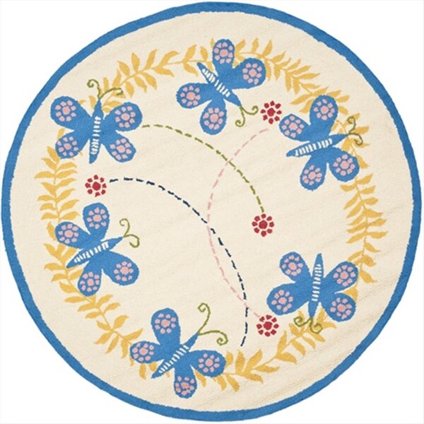 Safavieh 6 x 6 ft. Round Novelty Kids Ivory and Blue Hand Tufted Rug - SFK390A-6R