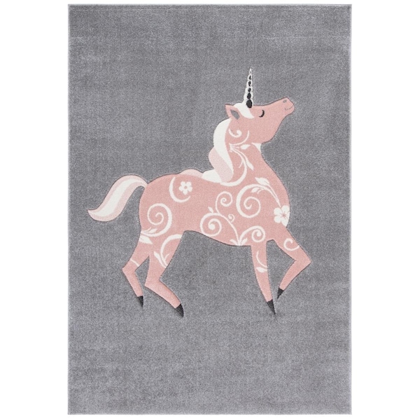 Flowers First 4 x 6 ft. Carousel Kids & Youth Rectangle Rug, Grey & Pink - FL1862482