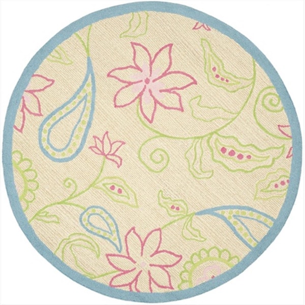 Safavieh 4 x 4 ft. Round Novelty Kids Ivory and Blue Hand Tufted Rug - SFK362A-4R