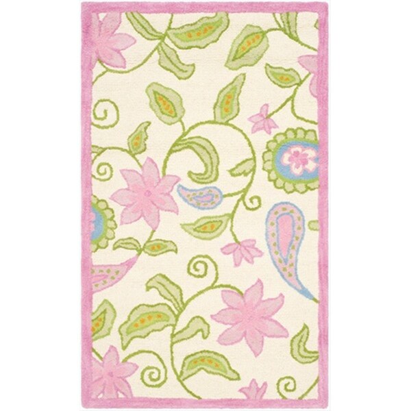 Safavieh 3 x 5 ft. Small Rectangle Novelty Kids Ivory and Pink Hand Tufted Rug - SFK351A-3