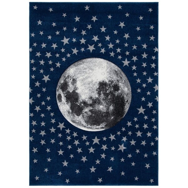 Flowers First 2 x 8 ft. Carousel Kids Contemporary Runner Rug Navy & Grey - FL2115178