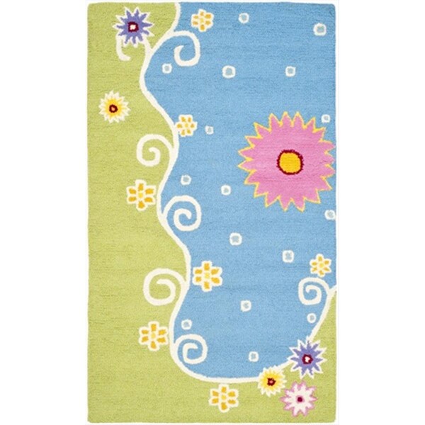 Safavieh 9 x 12 ft. Large Rectangle Novelty Kids Blue and Green Hand Tufted Rug - SFK383A-9
