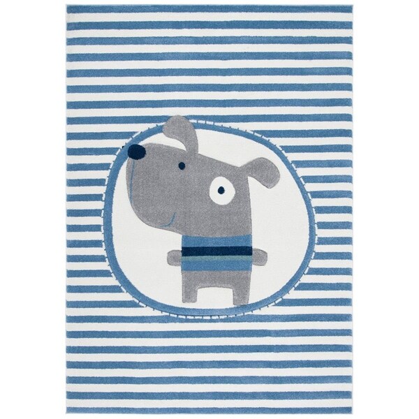 Flowers First 2 x 8 ft. Carousel Kids & Youth Runner Power Loomed Rug Ivory & Blue - FL1872648