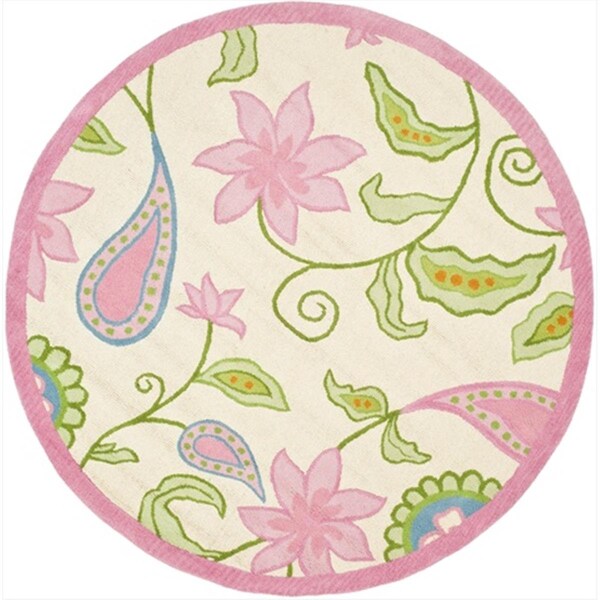 Safavieh 8 x 8 ft. Round Novelty Kids Ivory and Pink Hand Tufted Rug - SFK351A-8R