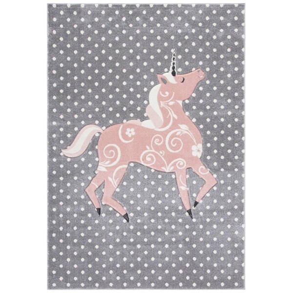 Flowers First 3 x 3 ft. Carousel Kids & Youth Round Rug; Grey; Ivory & Pink - FL1881692