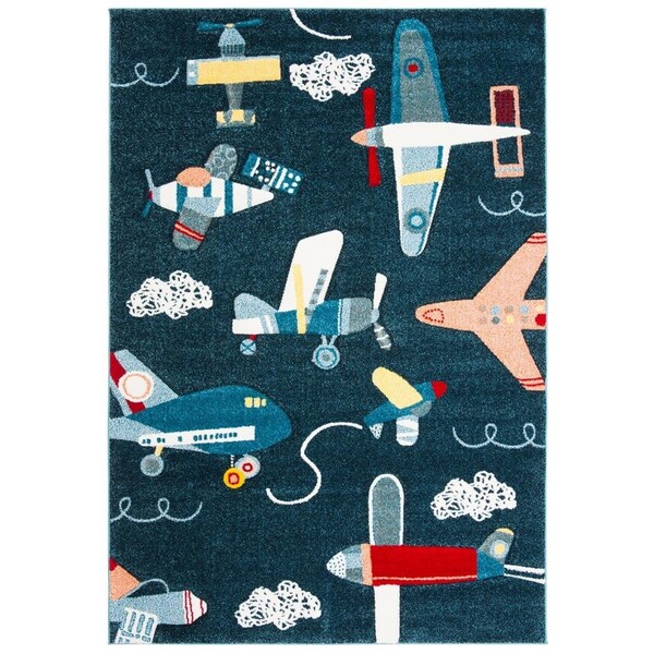 Safavieh 3 x 3 ft. Carousel Kids & Youth Square Power Loomed Rug, Navy & Ivory - CRK167N-3SQ