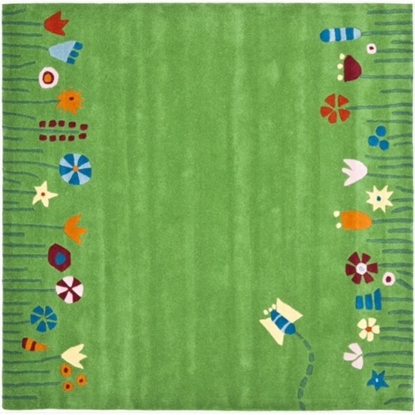 Safavieh 6 x 6 ft. Square Novelty Kids Green and Multicolor Hand Tufted Rug - SFK751A-6SQ