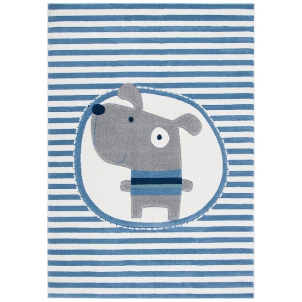Flowers First 5 ft.-3 in. x 7 ft.-6 in. Carousel Kids & Youth Rectangle Power Loomed Rug, Ivory & Blue - FL1860090