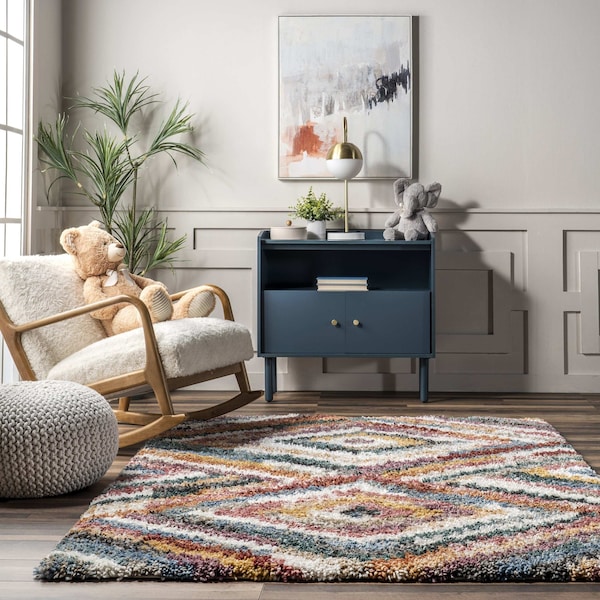 Nuloom Toni Colorful Geometric Kids Shag Area Rug 5ft x 7ft 6in - OZCD03A-508