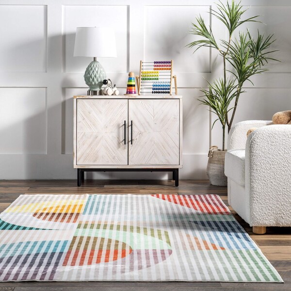 Nuloom Erikka Abstract Striped Kids Machine Washable Area Rug 8ft x 10ft - BICL08A-8010