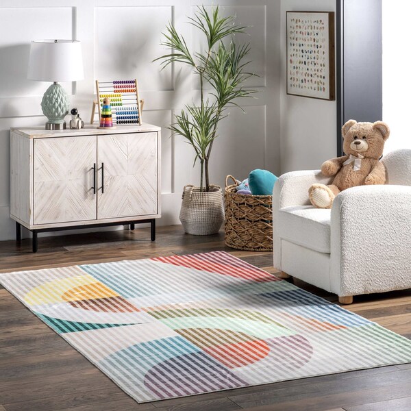 Nuloom Erikka Abstract Striped Kids Machine Washable Area Rug 8ft x 10ft - BICL08A-8010