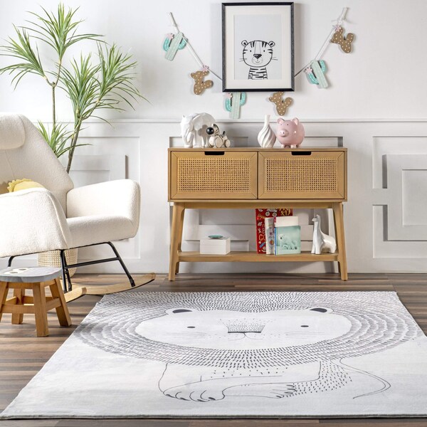 Nuloom Kinslee Modern Lion Machine Washable Kids Area Rug 7ft 6in x 9ft 6in - HJCL13A-76096