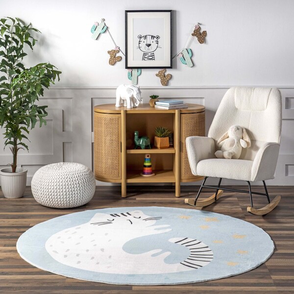 Nuloom Adalynn Sleepy Cat Kids Machine Washable Area Rug 4ft - HJCL17A-R404