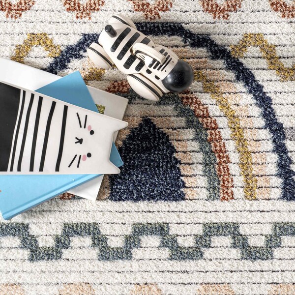 Nuloom Kaarina Multi Rainbow Kids Fringe Area Rug 5ft x 7ft 6in - KKPL06A-508