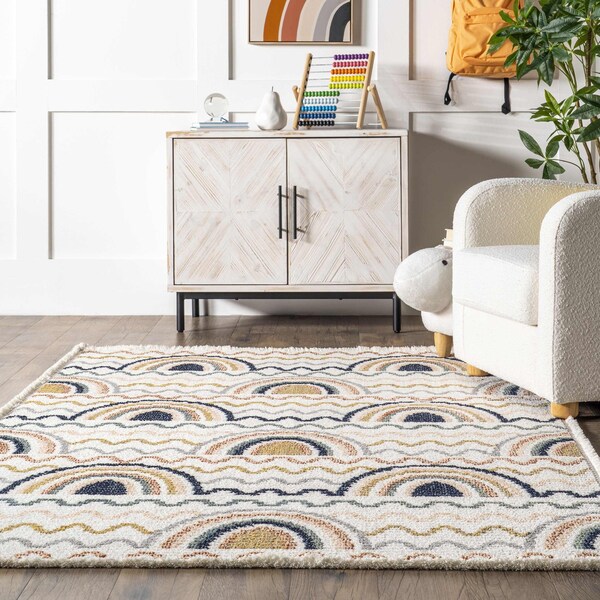 Nuloom Kaarina Multi Rainbow Kids Fringe Area Rug 5ft x 7ft 6in - KKPL06A-508
