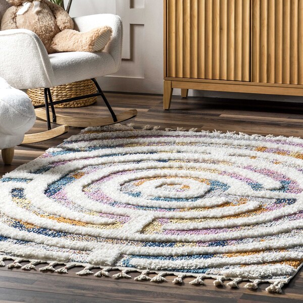Nuloom Ava Colorful Maze Kids Tassel Area Rug 5ft 3in x 7ft 6in - OZOT17A-508