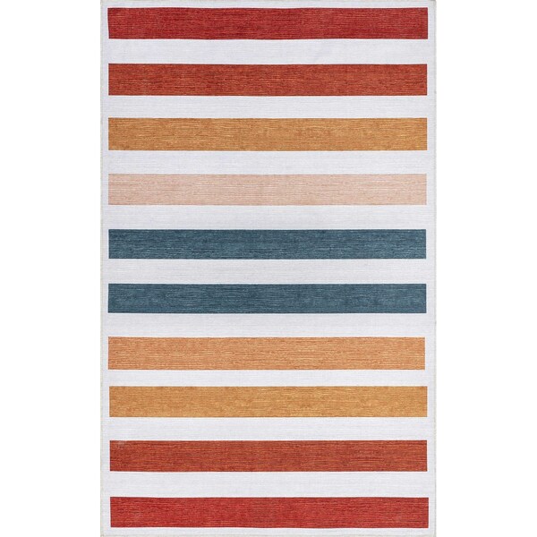Nuloom Colorful Striped Machine Washable Kids Area Rug 5ft x 8ft - KFFX11A-508