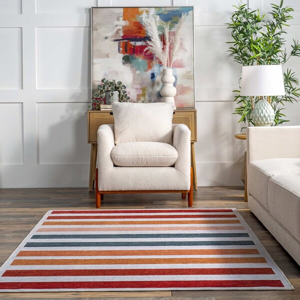Nuloom Colorful Striped Machine Washable Kids Area Rug 5ft x 8ft - KFFX11A-508