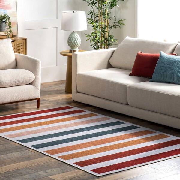 Nuloom Colorful Striped Machine Washable Kids Area Rug 5ft x 8ft - KFFX11A-508