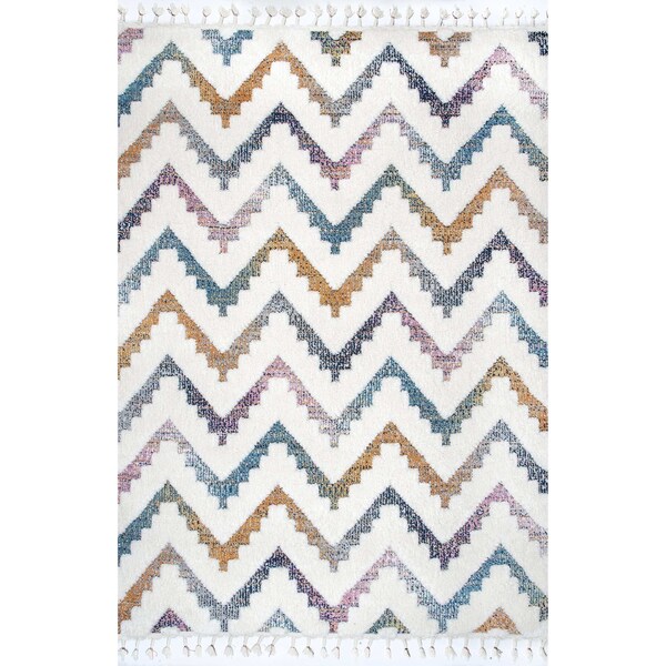 Nuloom Rumi High-Low Chevron Kids Tassel Area Rug 4ft x 6ft - OZOT04A-406