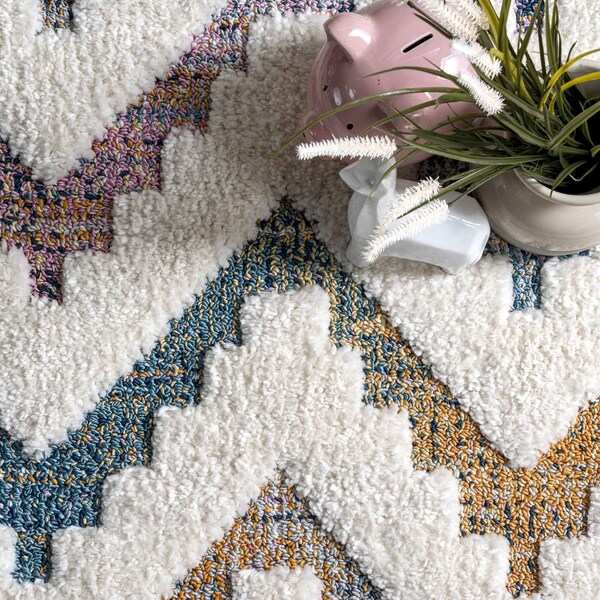 Nuloom Rumi High-Low Chevron Kids Tassel Area Rug 4ft x 6ft - OZOT04A-406