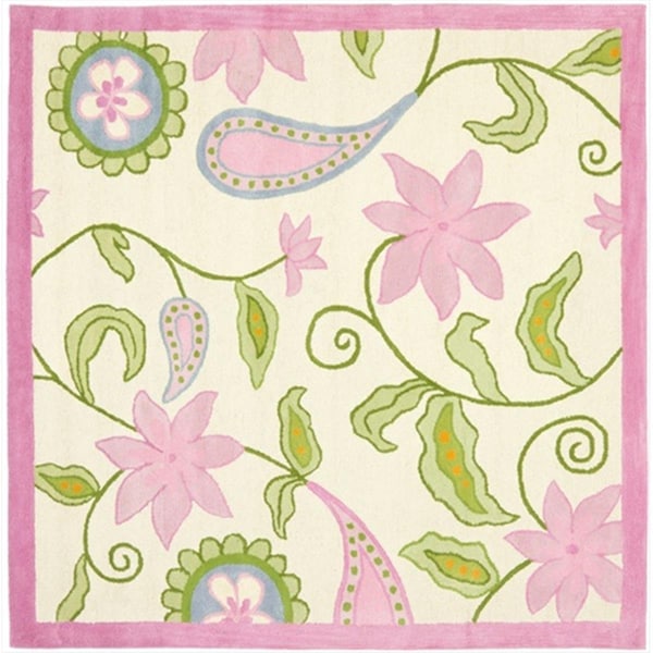 Safavieh 7 x 7 ft. Square Novelty Kids Ivory and Pink Hand Tufted Rug - SFK351A-7SQ