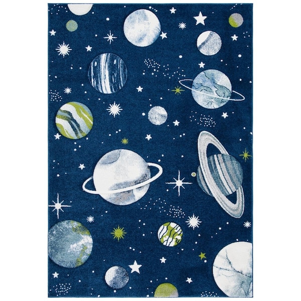Flowers First 2 x 3 ft. Carousel Kids Contemporary Rectangle Rug, Navy & Ivory - FL1890548